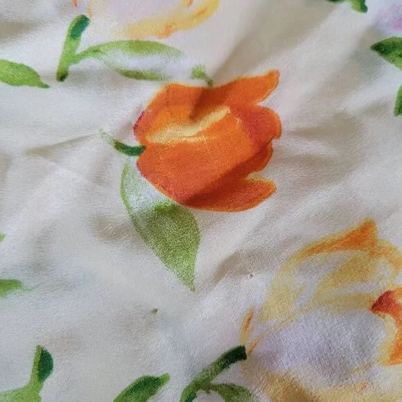 Floral Scarf Tulips Silky Orange Red Green Pink - Picture 6 of 6